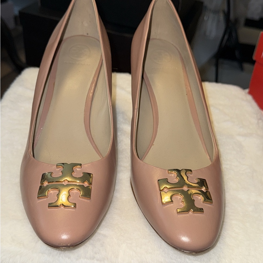 Tory Burch Women's Leather Squared Toe Block Heel, Size 9 Pink